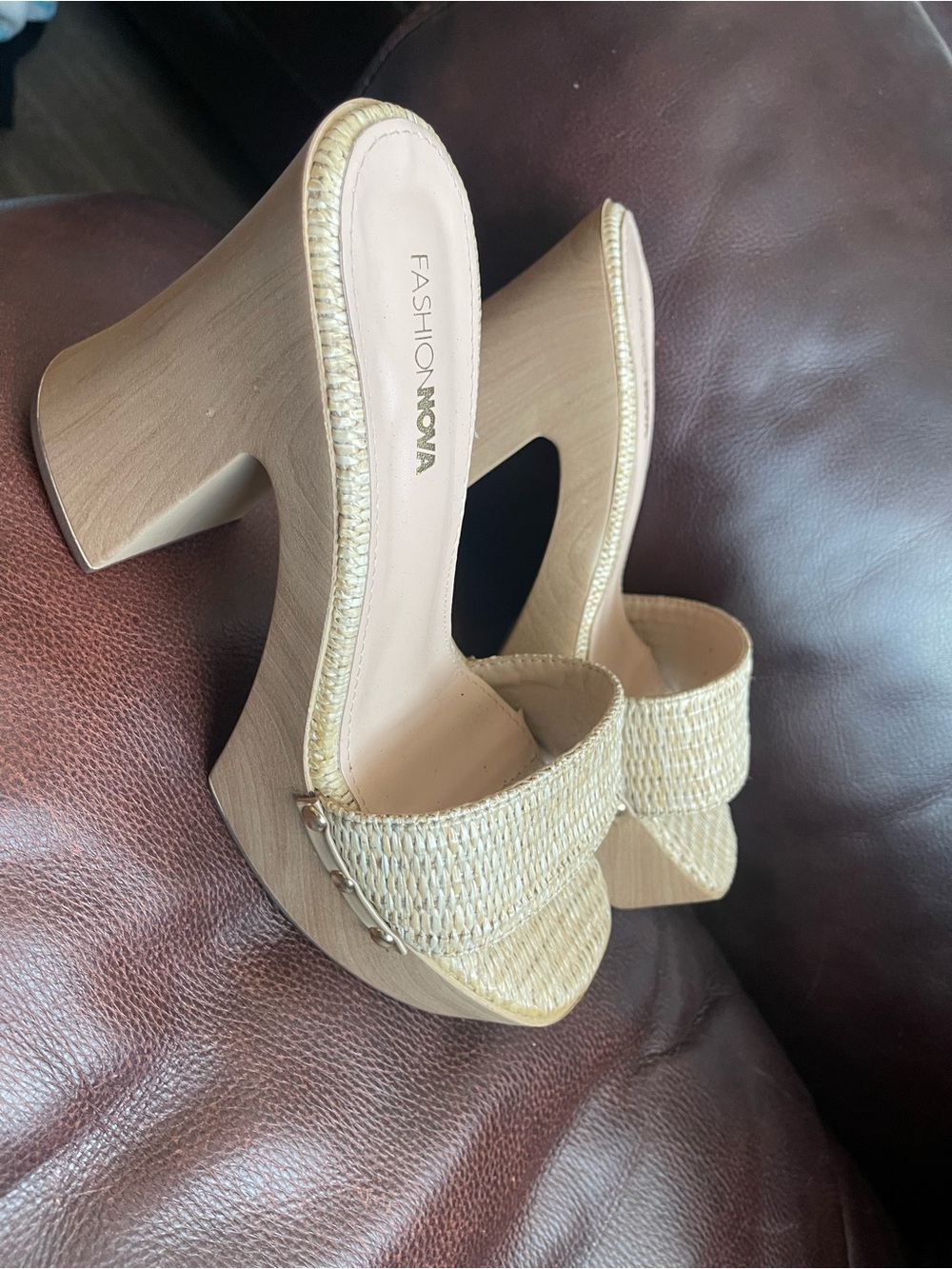 Fashion Nova Beige Woven Platform Mules